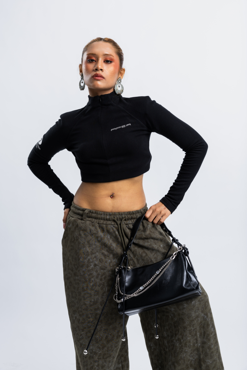 Turtle Neck Long Sleeve Zip up Top