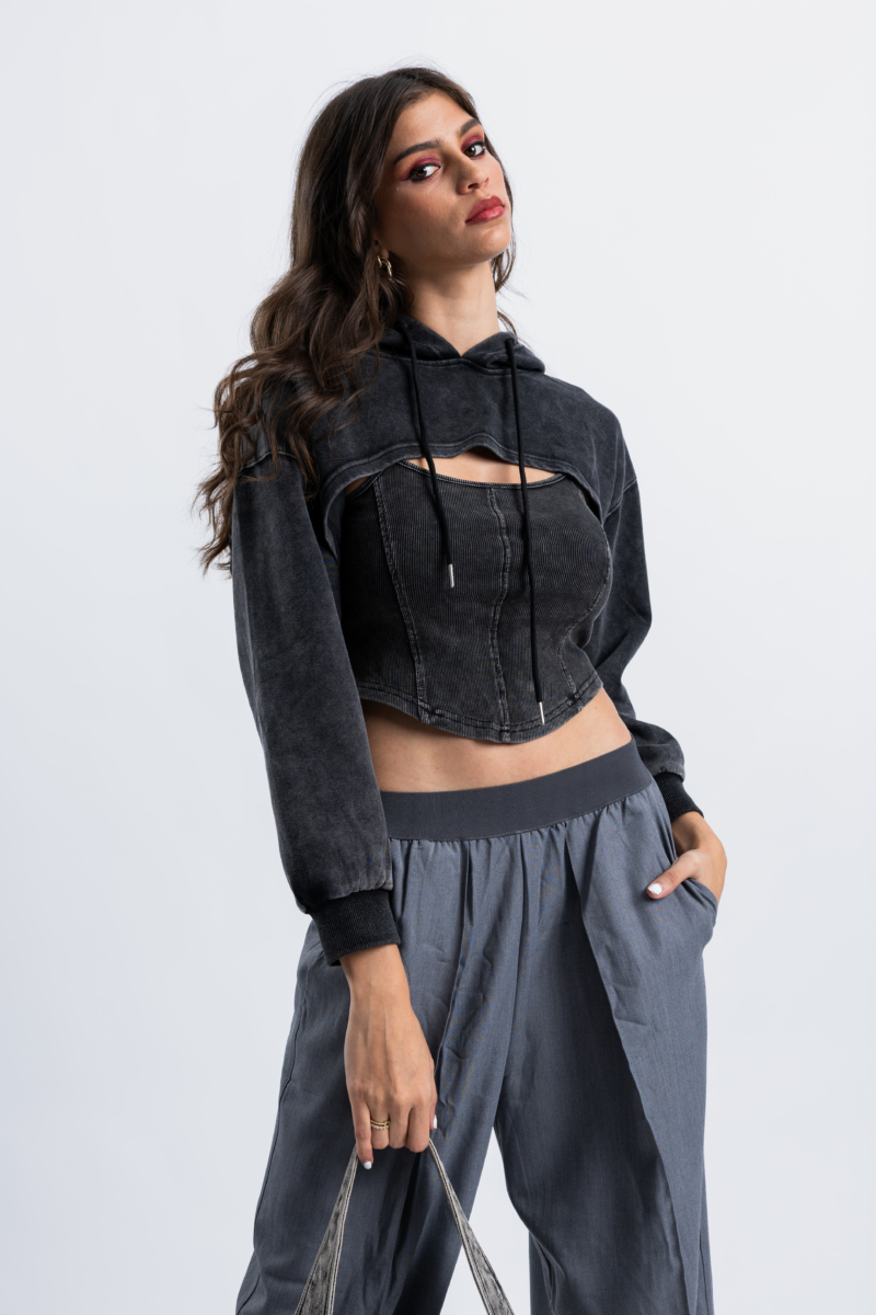 Two Piece Hoodie Crop Top