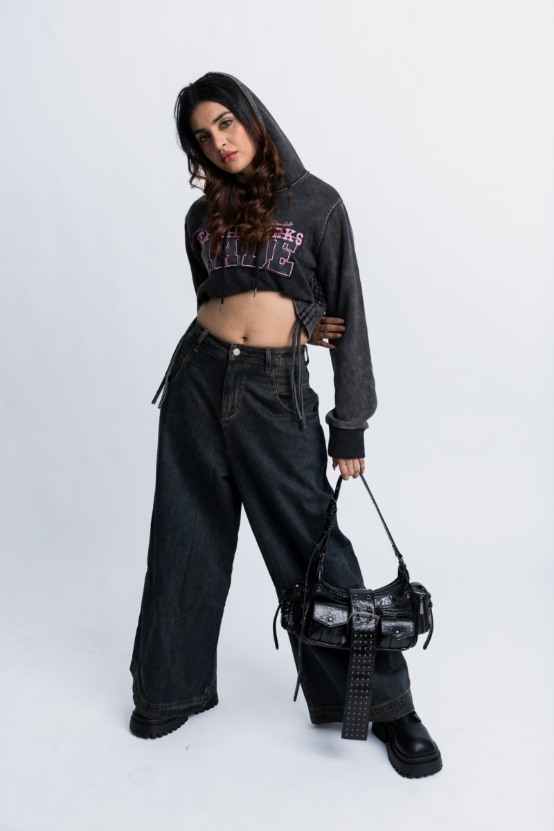 Greyish Pink Graphic Hoodie Top
