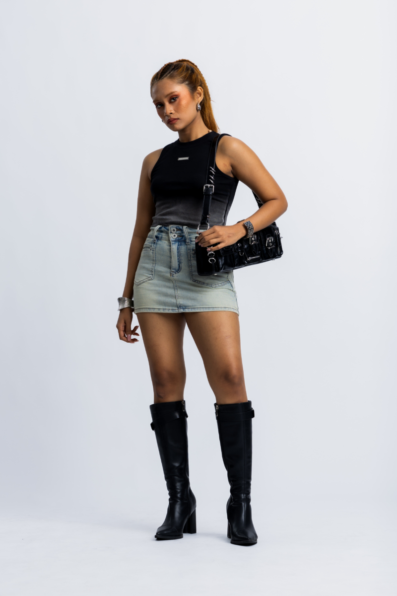 Front Pocket Detailed Denim Mini Skirt - Image 3