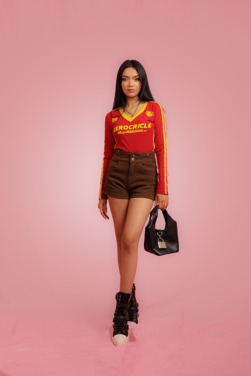 Brown Denim Dual Buttoned Shorts - Image 2